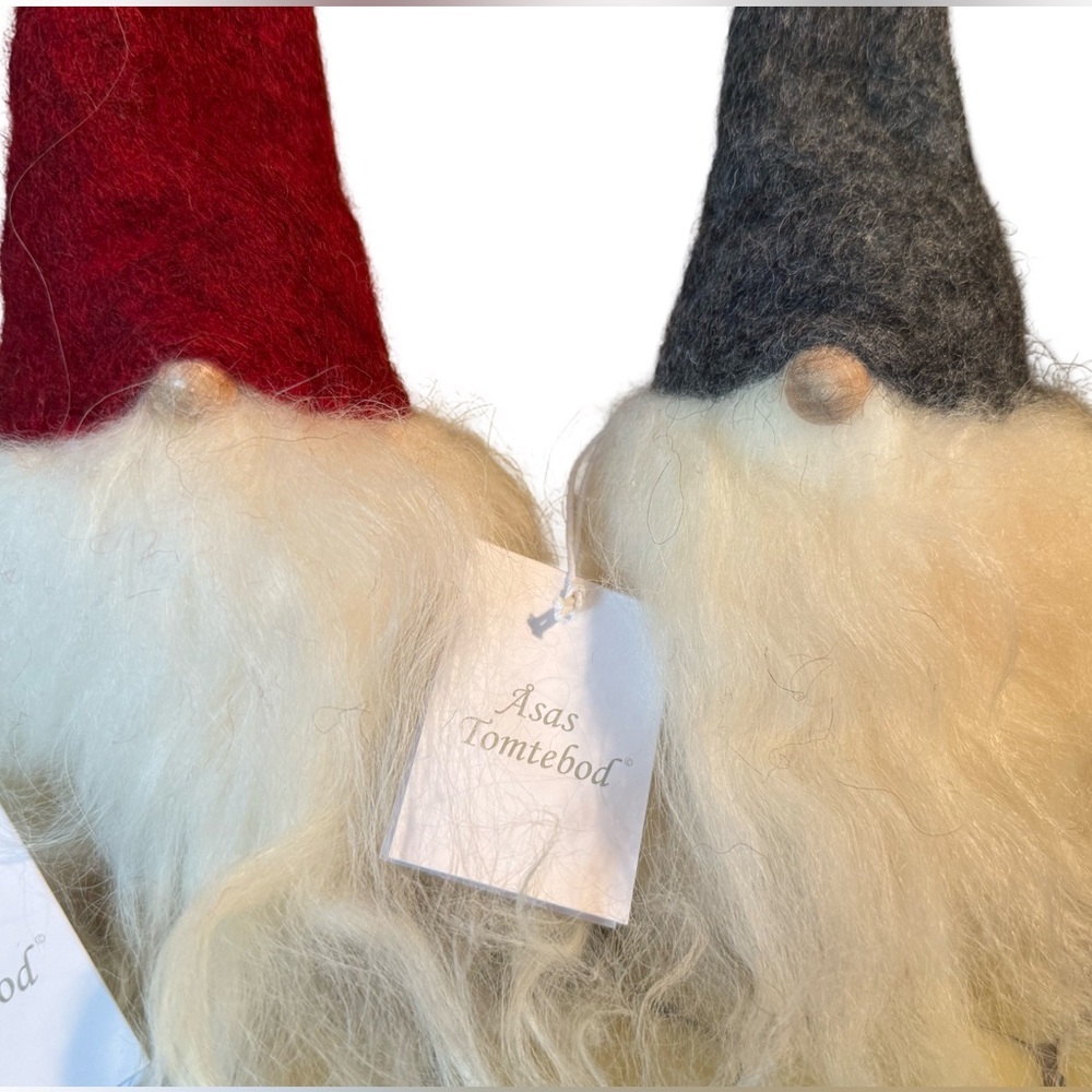 Asas Tomtebod EUC Set of 2 Whimsical Handmade Sweden Wool Gnome Red Gray Hats - Picture 4 of 10